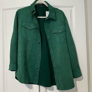 NWT Zara Faux Suede Green Shacket